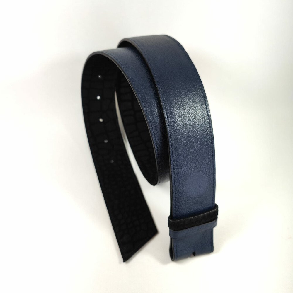 Ceinture reversible femme Motif "lézard" Noir / Bleu nuit